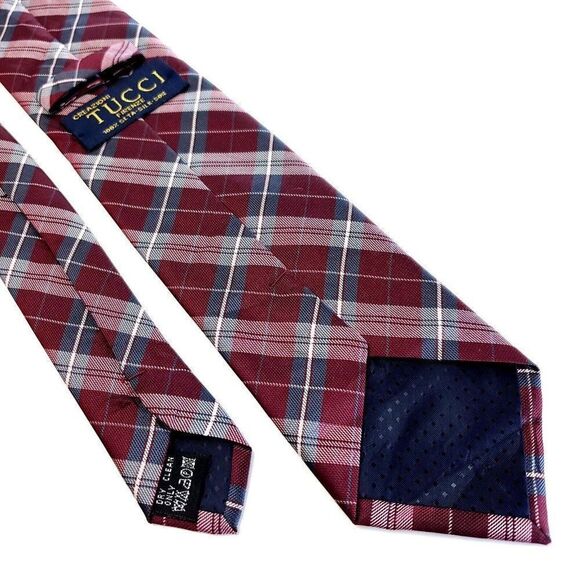 Creazioni Tucci Firenze Red Woven Plaid‎ Skinny Silk Tie - Picture 4 of 5